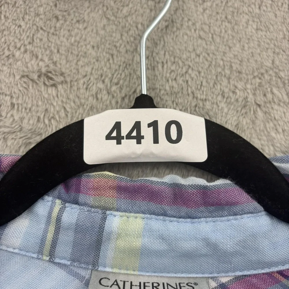 Catherines Button Up Shirt Womens 3X‎ Blue Pink Plaid Lightweight Beachy Casual - Picture 15 of 15